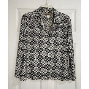 CDW‎ Creative Design Works Black White Silver Sparkle Polka Dot Print Top Large
